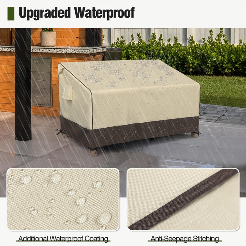 غطاء أريكة خارجي مقاوم للماء من MR. COVER، غطاء أثاث فناء مناسب لأريكة ثنائية المقاعد، يناسب حتى مقاس 60 بوصة عرض × 35 بوصة عمق × 35 بوصة ارتفاع، مقاوم للرطوبة والأشعة فوق البنفسجية، بني وكاكي - Image 4